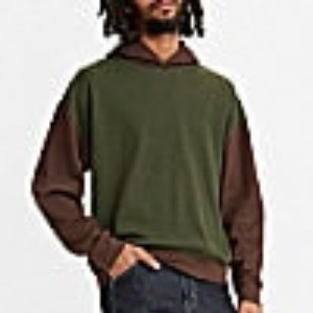 Levis Mens Thermal Top S Hooded Raglan Sleeve Green Brown 885